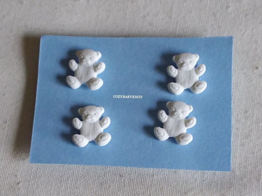 WHITE TEDDY BUTTONS WITH A SHANK ON THE BACK FOR ATTACHING 