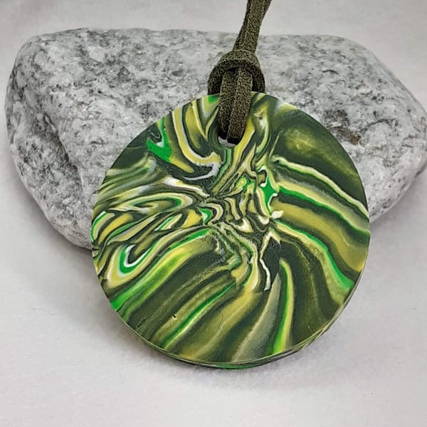 Large green polymer clay pendant