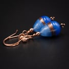 Murano glass blue 2 tone handmade copper earrings