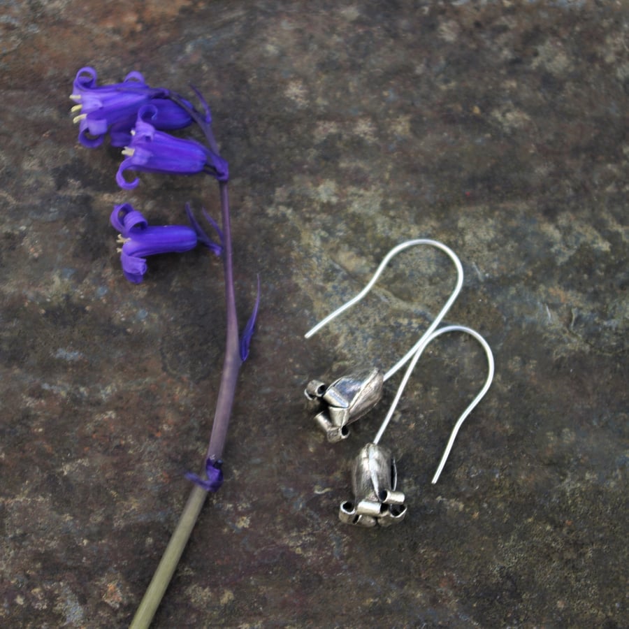 Silver Bluebell Flower Dangle Earrings