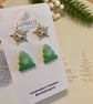 Christmas Tree and Snowflake Studs Polymer Clay Earrings - Handmade Jewellery 