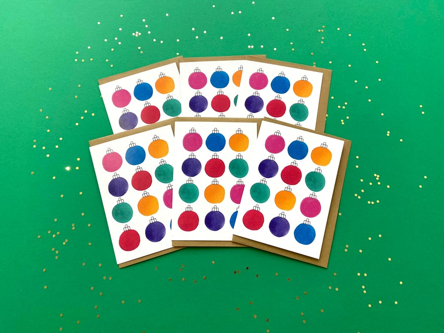 Watercolour Christmas Cards: Baubles – Pack of 1, 6 or 12