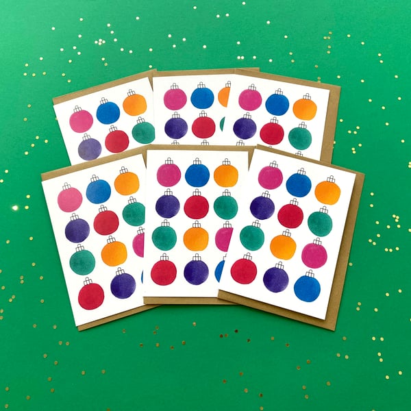 Watercolour Christmas Cards: Baubles – Pack of 1, 6 or 12