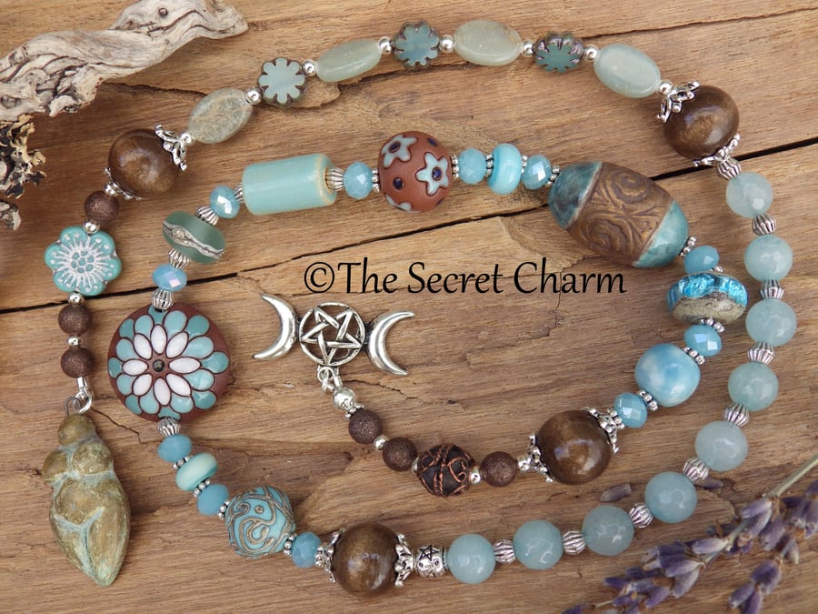 Triple Goddess Prayer Beads, Moon Goddess Meditation Rosary Beads