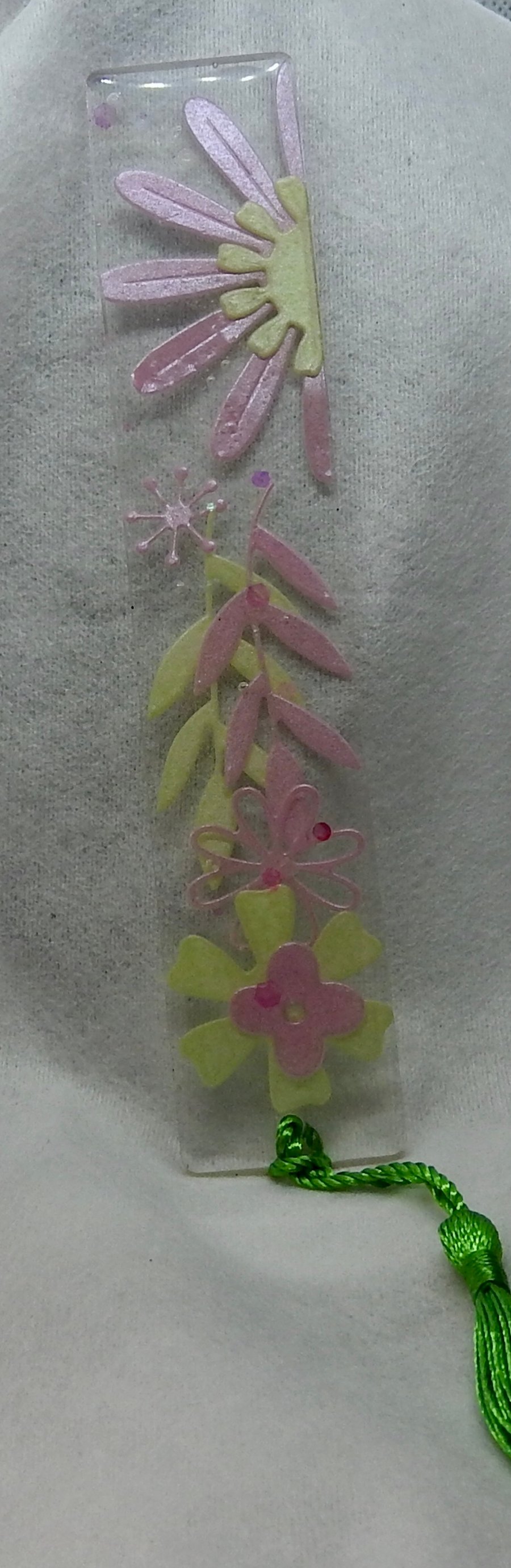 Pink and green floral bookmark 