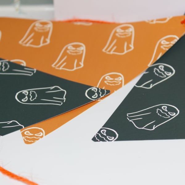 Handmade Halloween Ghostly bunting decor, black,orange, Approx 1.7M, waterproof