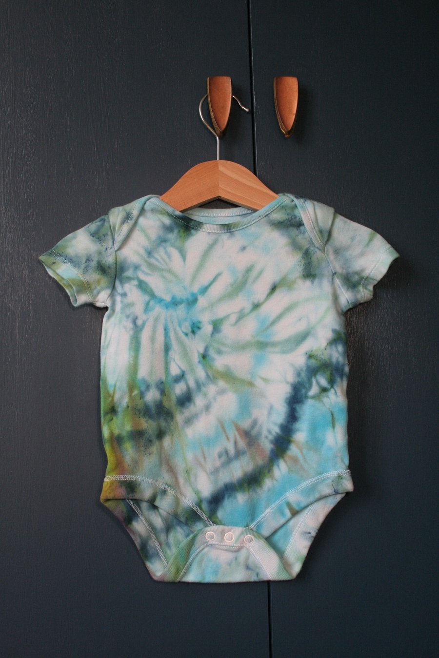 6-9 months Blue and Green hand dyed short sleeve vest