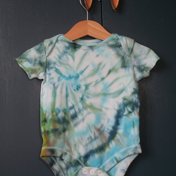 6-9 months Blue and Green hand dyed short sleeve vest