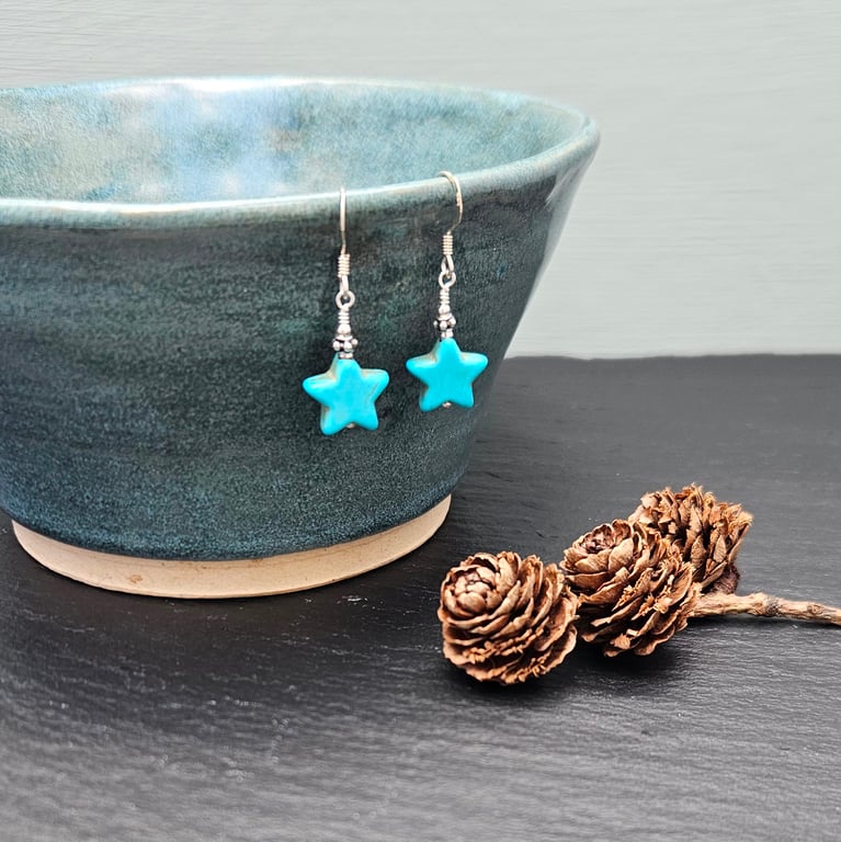 Turquoise Howlite Star and Sterling Silver Earrings
