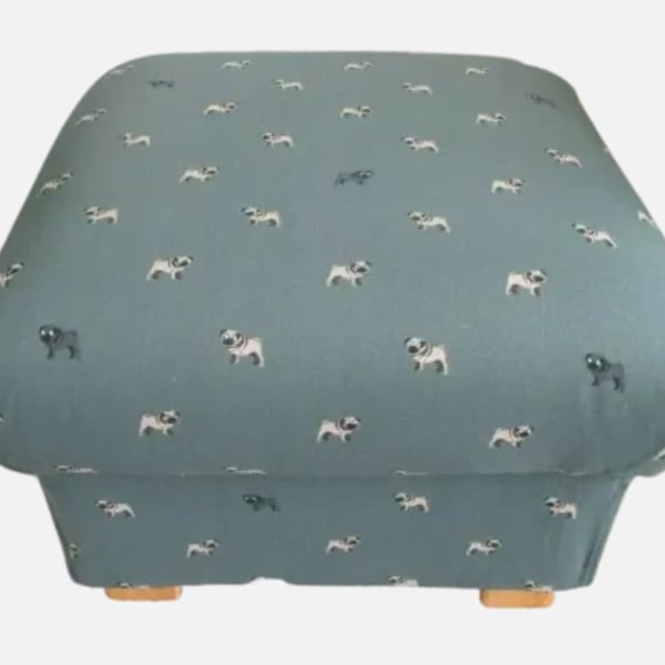 Storage Footstool Sophie Allport Pugs Dogs Fabric Pouffe Slate Grey Animals 
