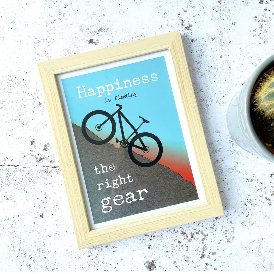 Cycling happiness print, digital bike illustration, motivational wall art