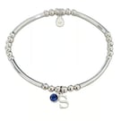 Sterling Silver Initial and Birthstone Stretch Bracelet 925