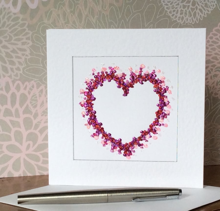 Handmade glittery and pearl heart Art Card. 