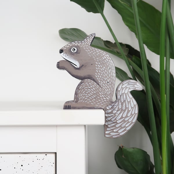 grey squirrel door topper, forest theme home decor, decoration for door frame