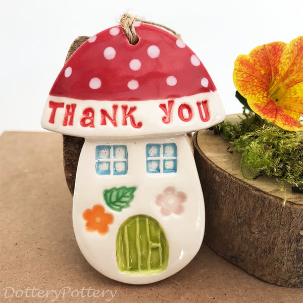 PRE ORDER Ceramic toadstool decoration Thank You