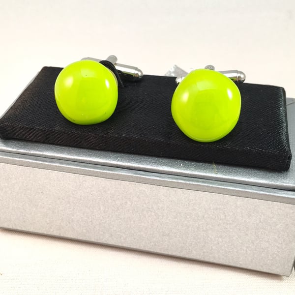 Spring Green Fused Glass Cuff Links