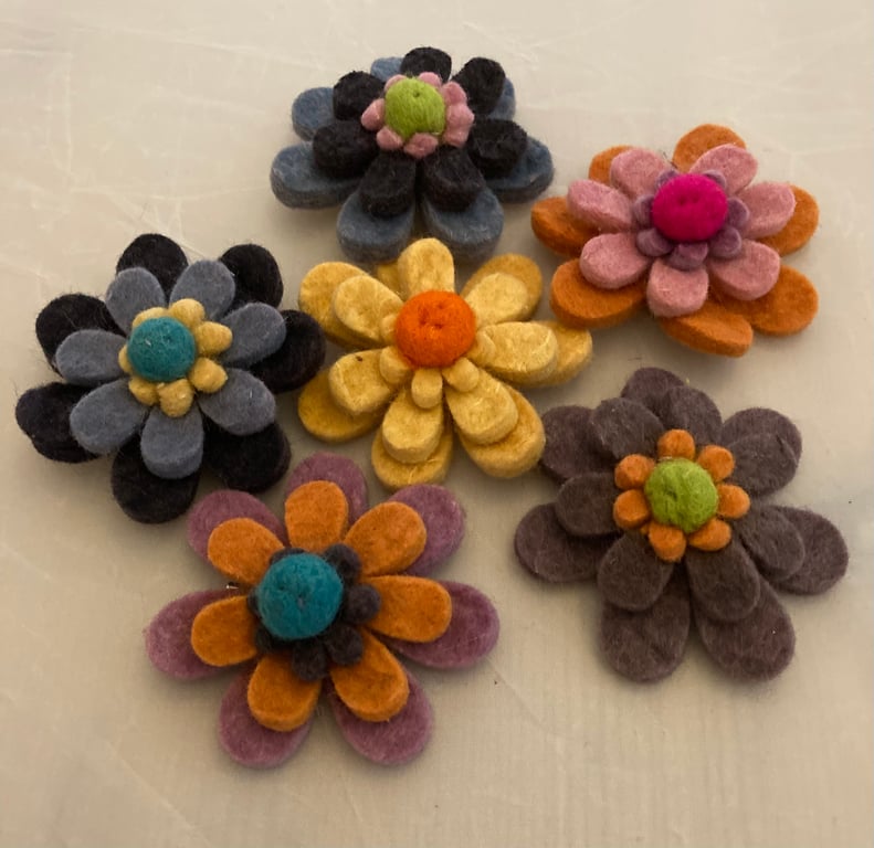 Hand sewn felt flower brooch 