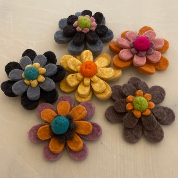Hand sewn felt flower brooch 