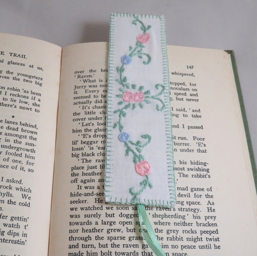 Embroidered Bookmark from vintage linen