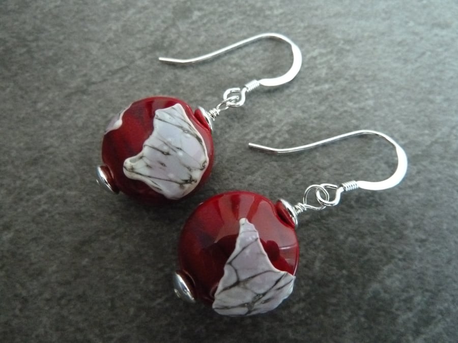 sterling silver, red and ivory earrings