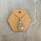 Blue Floral Teardrop Resin Necklace  