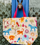 Small tote bag - jungle theme and bold floral lining - Image 3