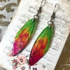 Orange Pink Green and Yellow Fairy Wing Surgical Steel Earrings