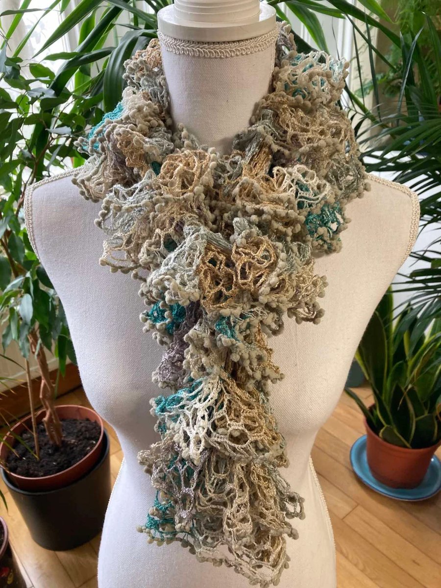 Crochet beige long garland shawl -handmade shawl