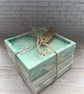 Set of 4 Square Cream & Green Marble Effect Coasters - Image 1