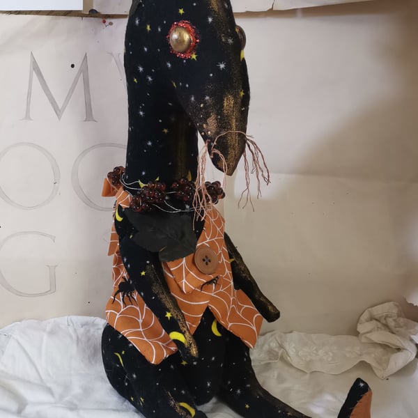 Hebe – Handmade Textile Hare Art Doll with Autumn Details and Moonlit Charm