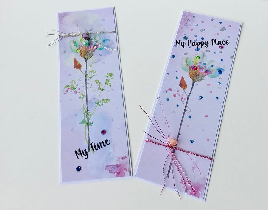 Bookmarks Set of Two, Printed Handfinished,Floral Collage Design 