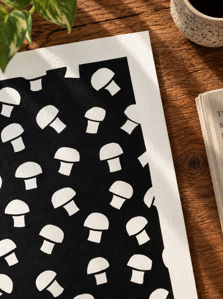 Mushroom 1 Monochrome Illustration Art Ink Painting