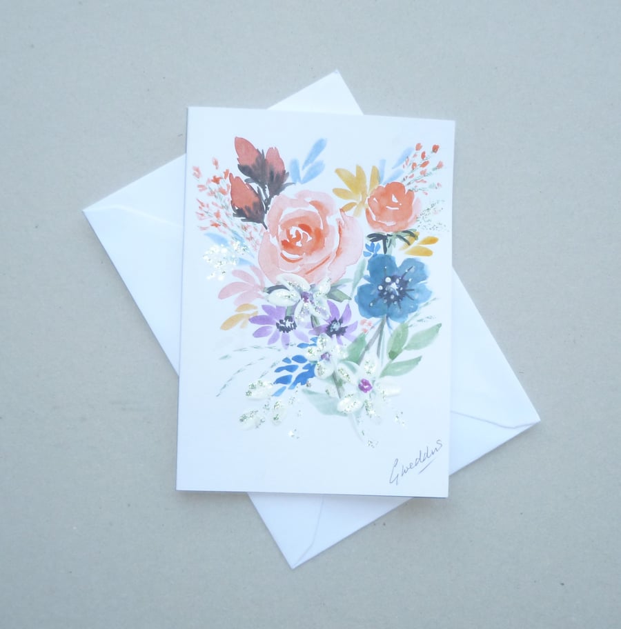 hand painted original art blank greetings card ( ref FA 88 B3 )