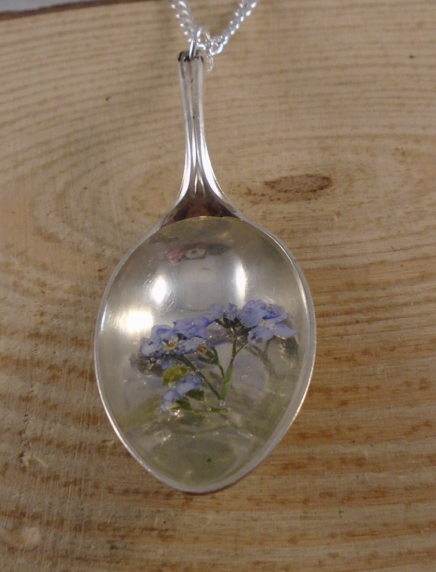 Upcycled Silver Plated Forget Me Not Spoon Necklace SPN082013