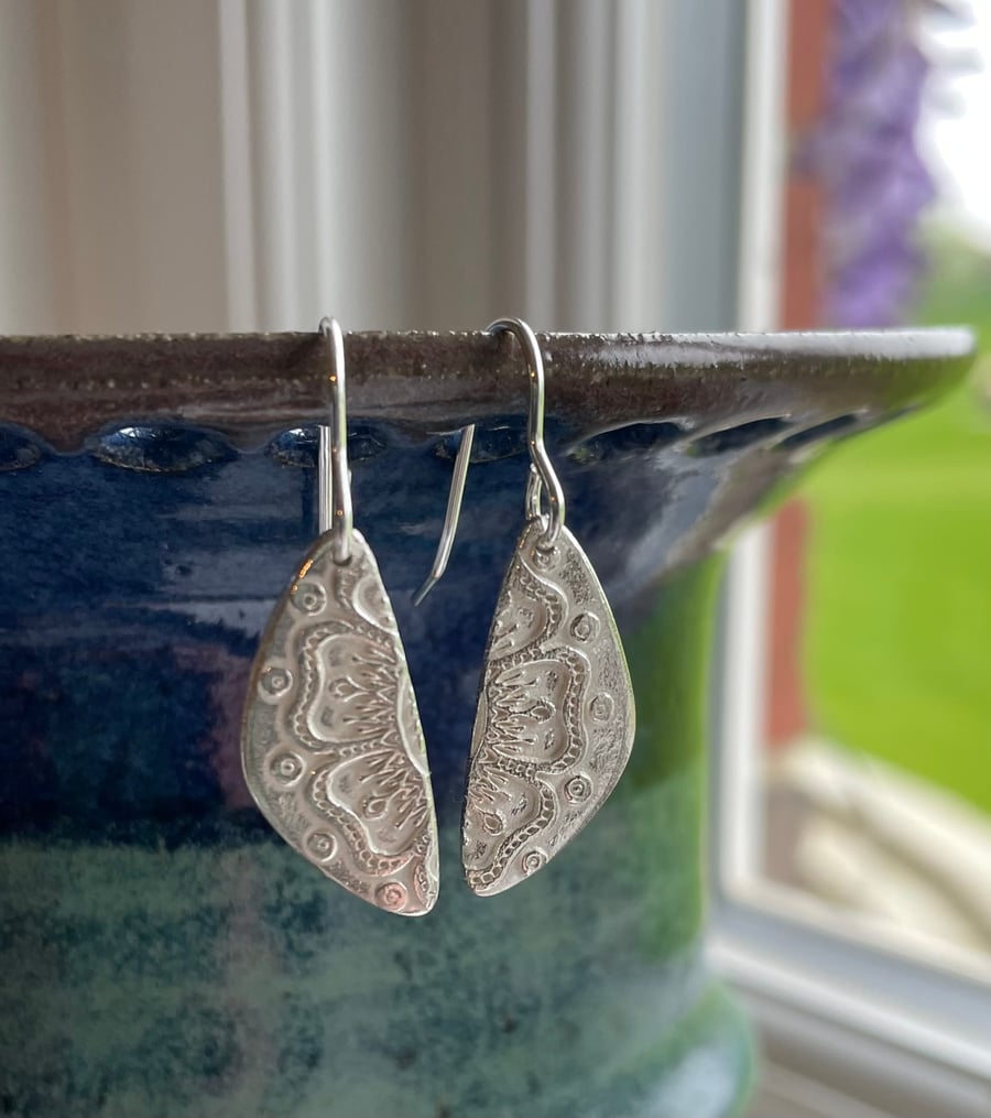 Mandala drop earrings no.2, made from fine silver