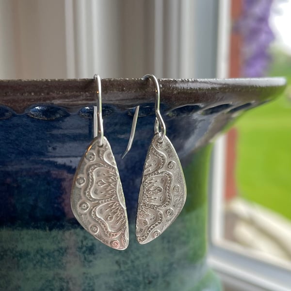Mandala drop earrings no.2, made from fine silver
