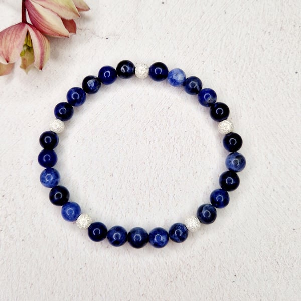 Sodalite and Silver Bead Bracelet