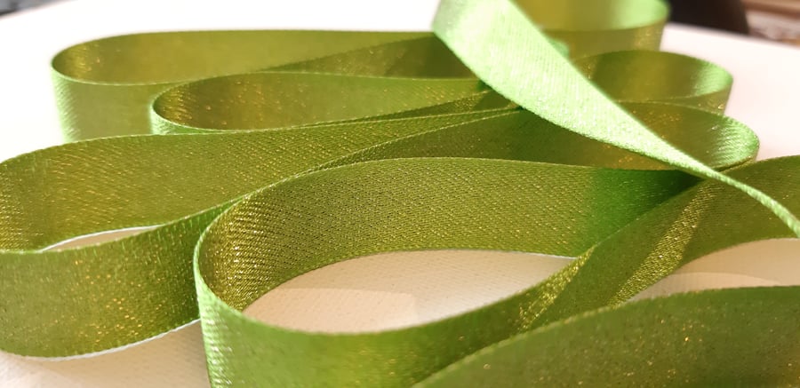 Bright green glitter satin double faced ribbon, 15mm wide