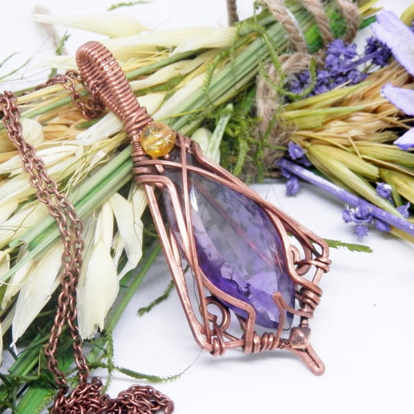Fabulous Elven Style Copper Necklace With Ametrine