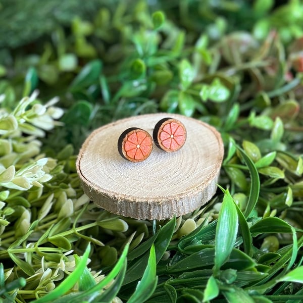 Wooden Orange Fruit Stud Earrings - laser cut, fruit earrings, fruit jewellery