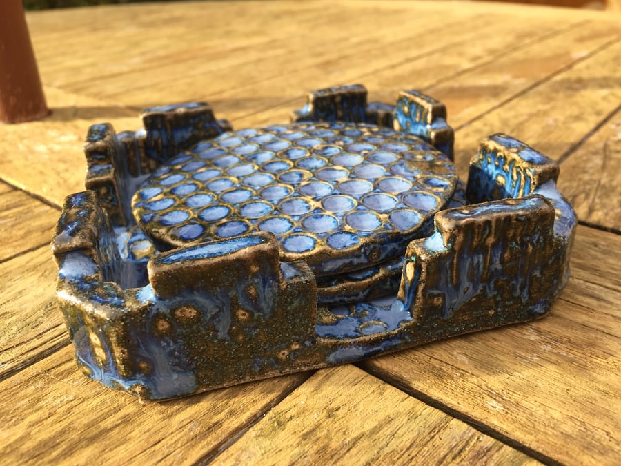 Coaster set - textured with an interesting blue glaze