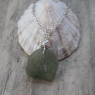 Dainty Olive Green Marazion Sea Glass Necklace Sterling Silver N646