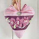 CHERRY BLOSSOM HEART - with lavender - fabric heart decoration - pink gingham