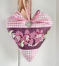 CHERRY BLOSSOM HEART - with lavender - fabric heart decoration - pink gingham