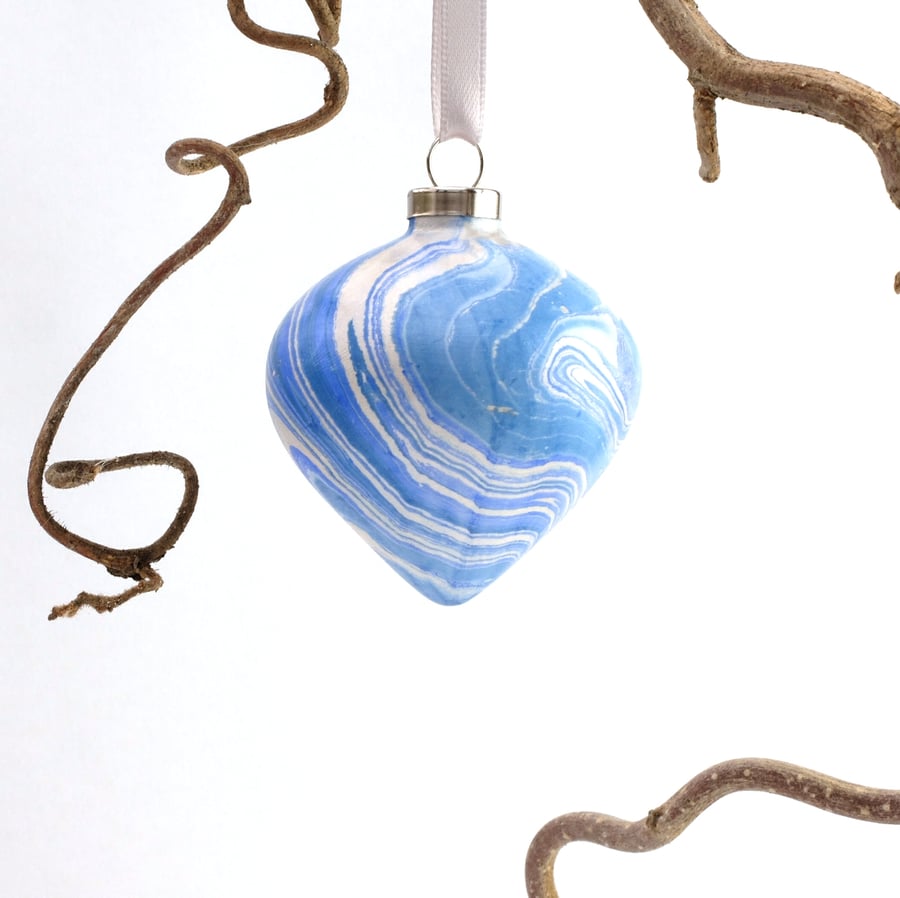 Unique marbled ceramic Christmas bauble decoration ooak