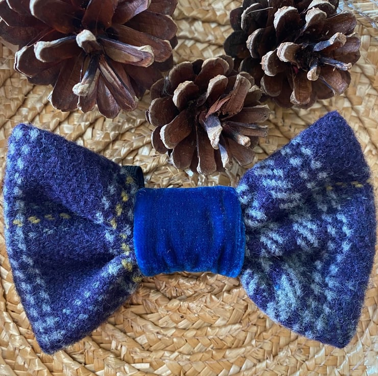 Harris Tweed Dog Bow with Velvet Centre - Folksy
