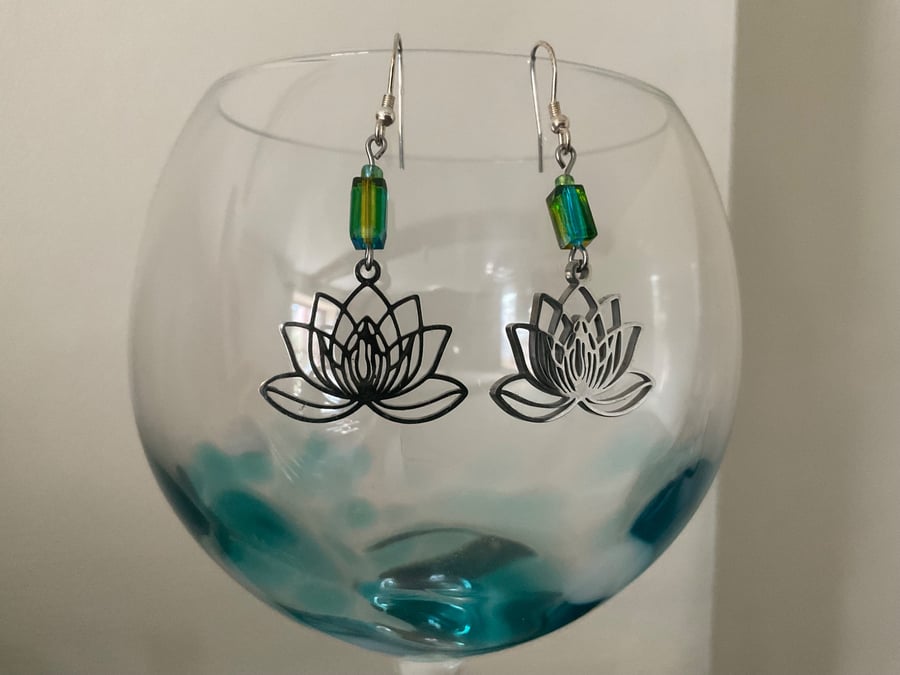 Sterling Silver Lotus Flower Drop Earrings