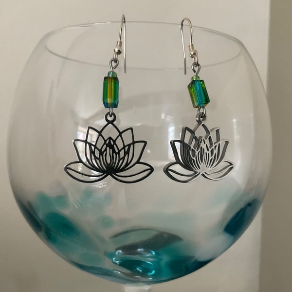 Sterling Silver Lotus Flower Drop Earrings
