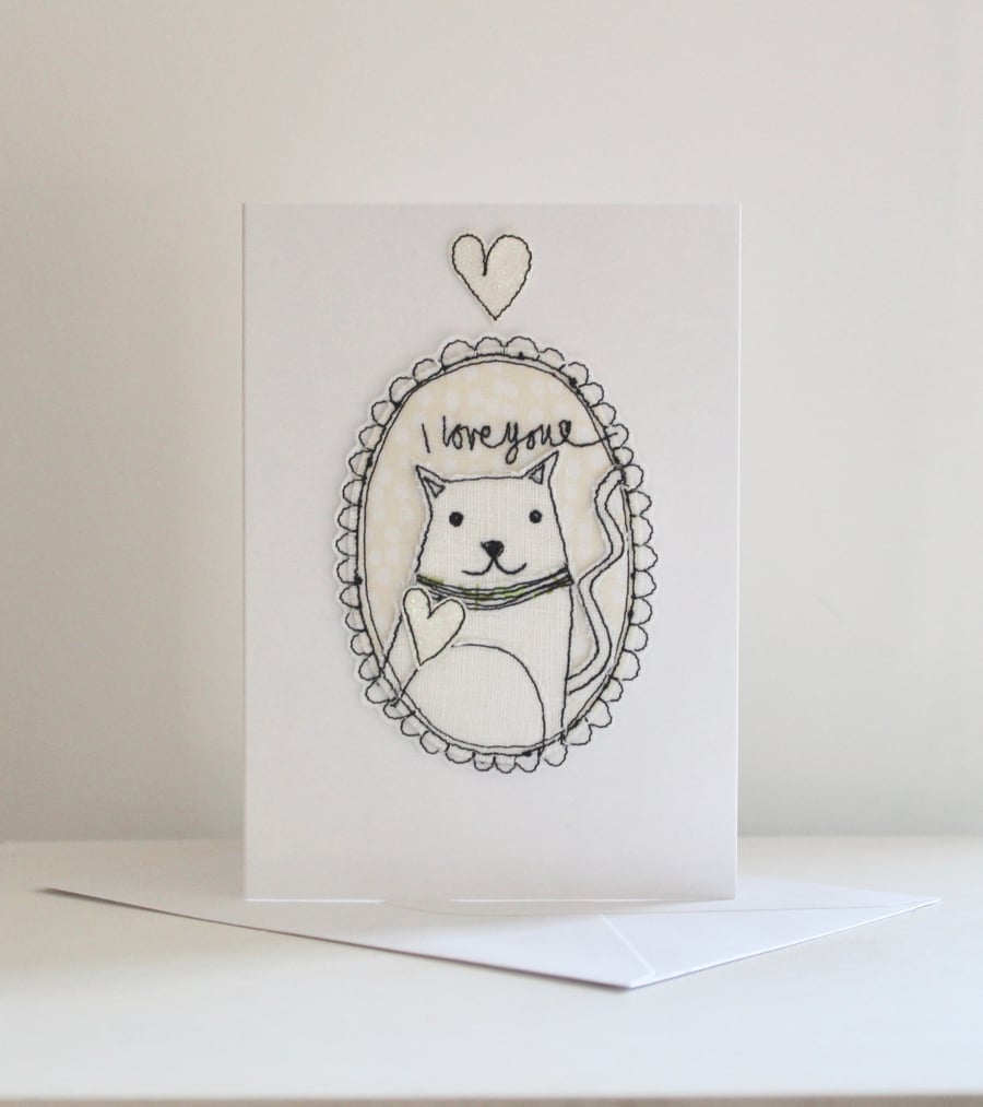 'I Love You' Cat - Handmade C6 Blank Card