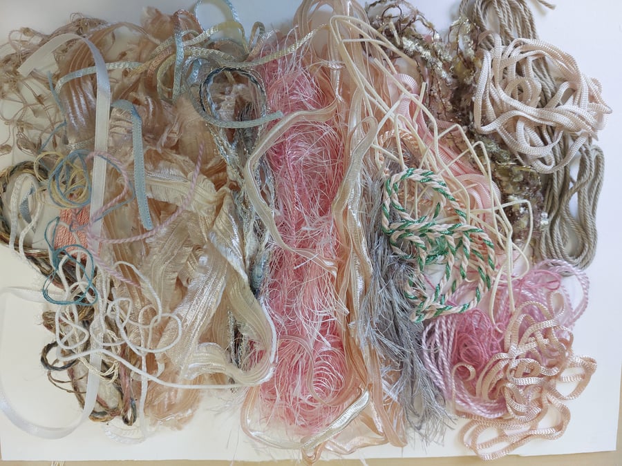 Fibre and Textured Yarns in Muted Pastels Ideal Embroidery or Collage